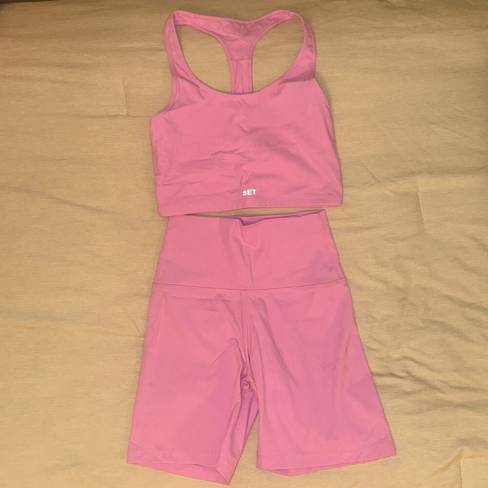 SET Active Pink Crop Sports Bra & High-Waist Biker Shorts Set
